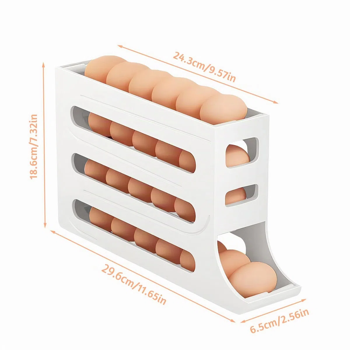 Soporte para huevos de 4 niveles para refrigerador, soporte para huevos de desplazamiento automático, dispensador de huevos que ahorra espacio con rodillo automático, organizador de huevos