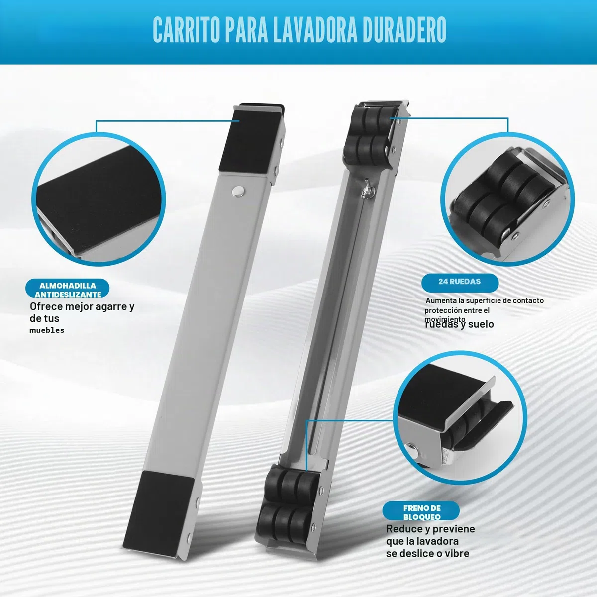 2 Piezas Ruedas Lavadora,Duradero,Soporte Con Ruedas Lavadora,Base Lavadora Ajustable，con 24 Ruedas,46 a 71cm Ajustable,Apto para lavadoras,frigoríficos, sofás y armarios.Puede soportar 300 kg(Gris)