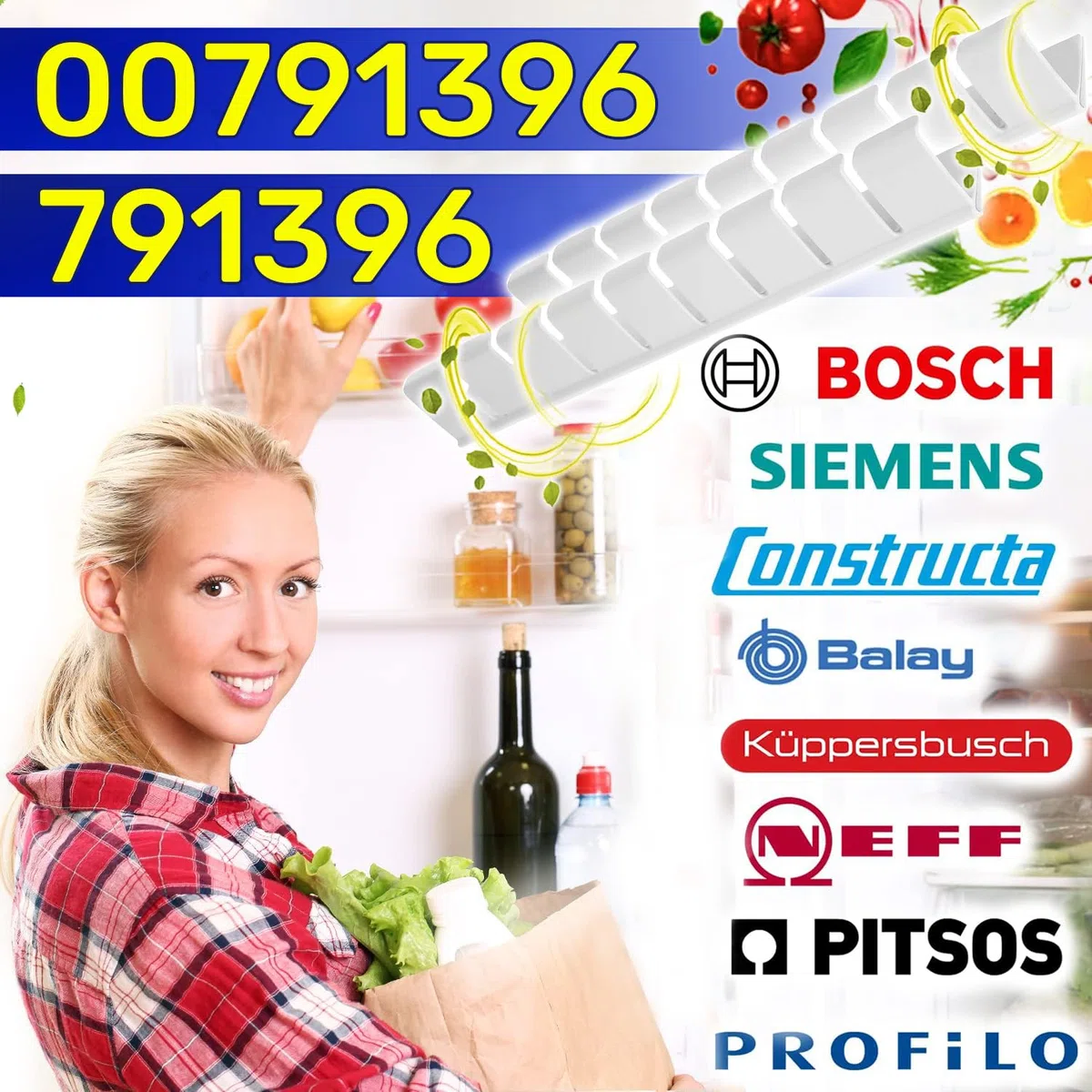 2 Piezas Portabotellas para Estante Botellero Frigorifico 310x35x40 mm con Código Original 00791396 791396 00655264 00654512 para Bosch para Siemens - MONTERAL