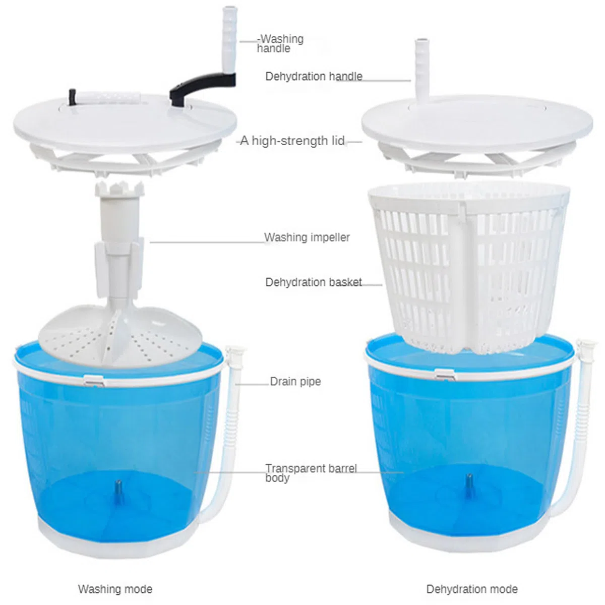 Lavadora no eléctrica, mini lavadora portátil, cesta de lavandería 2 en 1 para lavado y centrifugado para dormitorio de viajes al aire libre azul