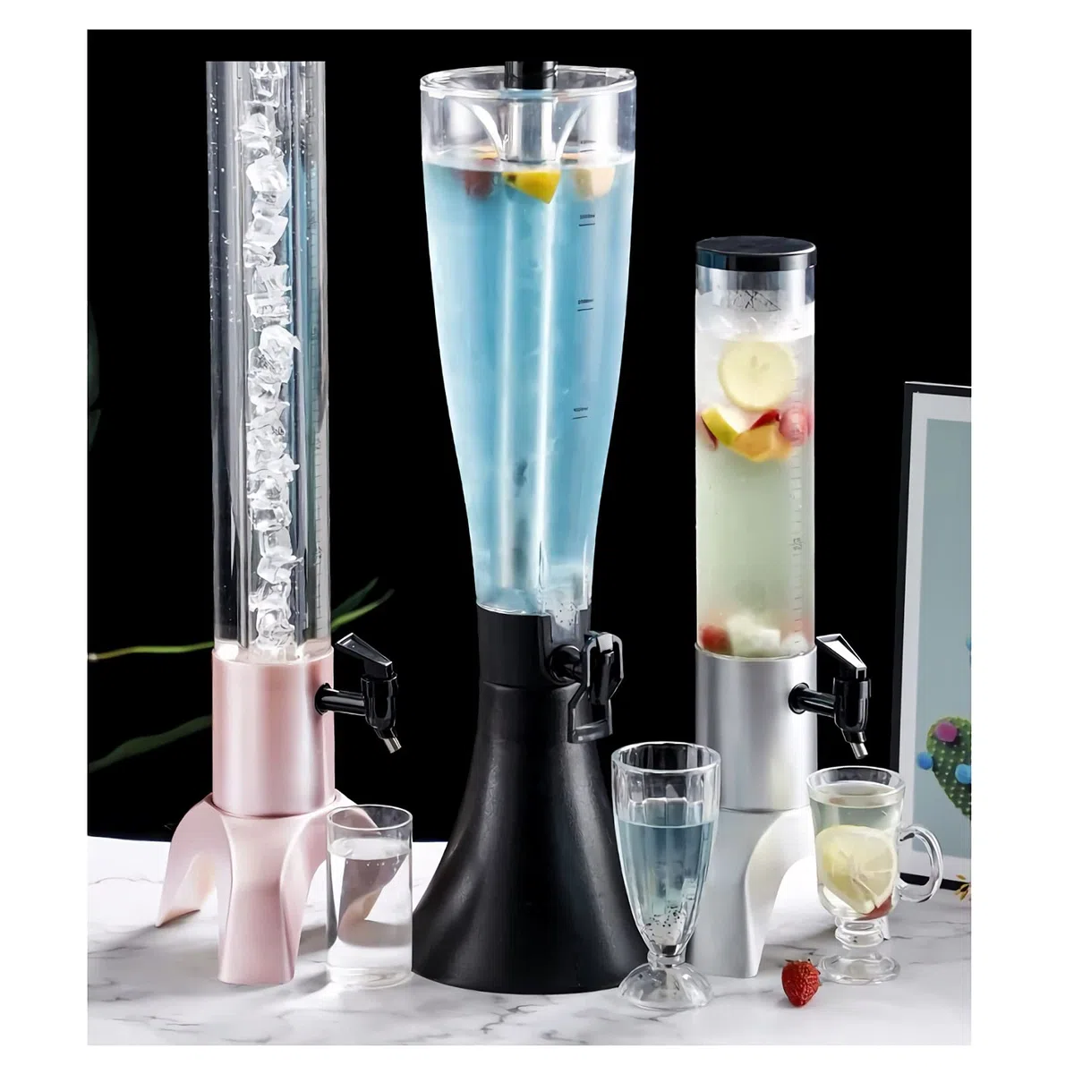 Dispensador de Torre de Cerveza Torre de cerveza de 4 L con carámbano de acero inoxidable extraíble, dispensador de bebidas for limonada, té, agua fría vino de cerveza y más, negro Torre Cerveza/Dispe