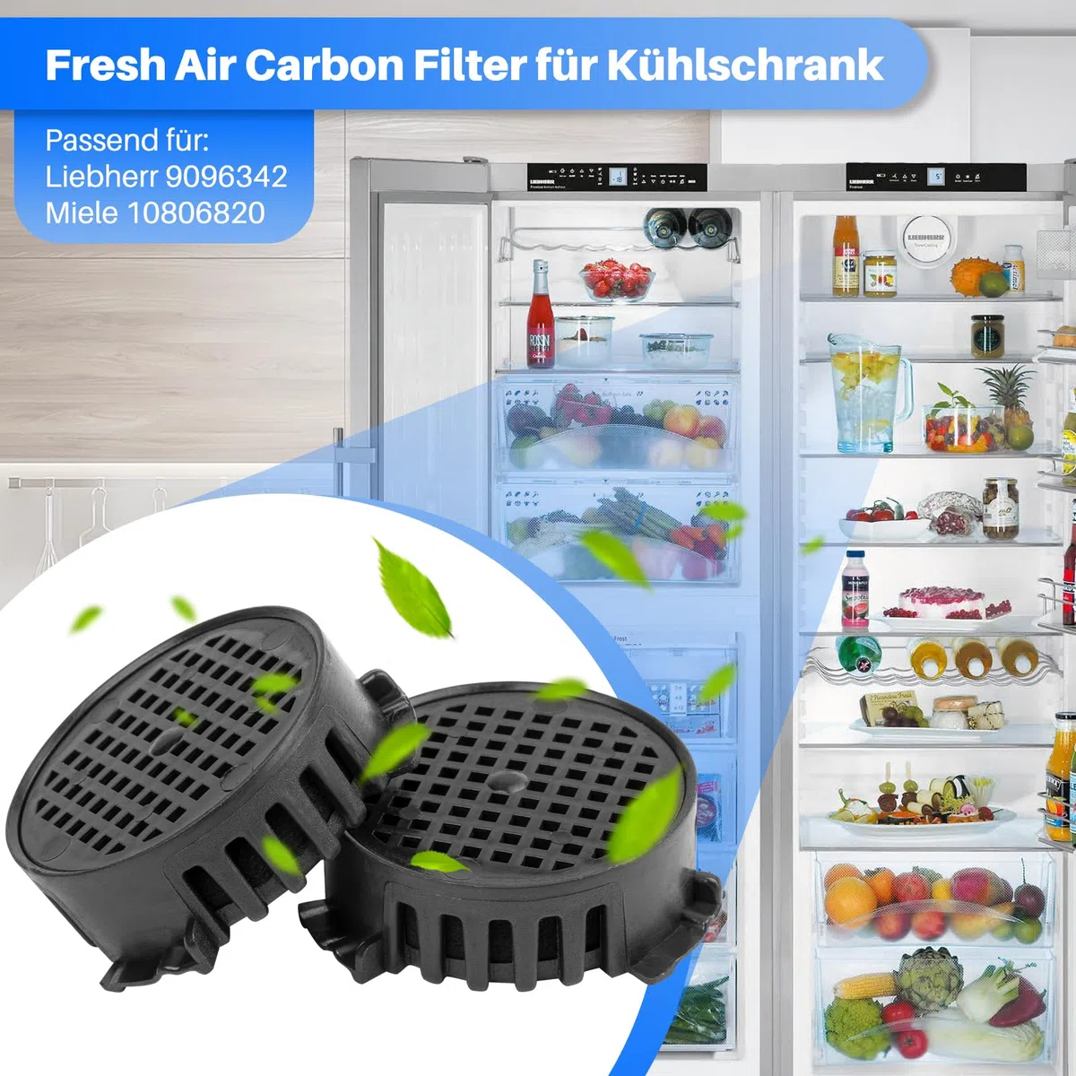 2 filtros de carbón activo para frigorífico Liebherr 9096342 9881116, filtro Fresh Air para Miele 10806820, diámetro de 45 mm, filtro de carbono redondo