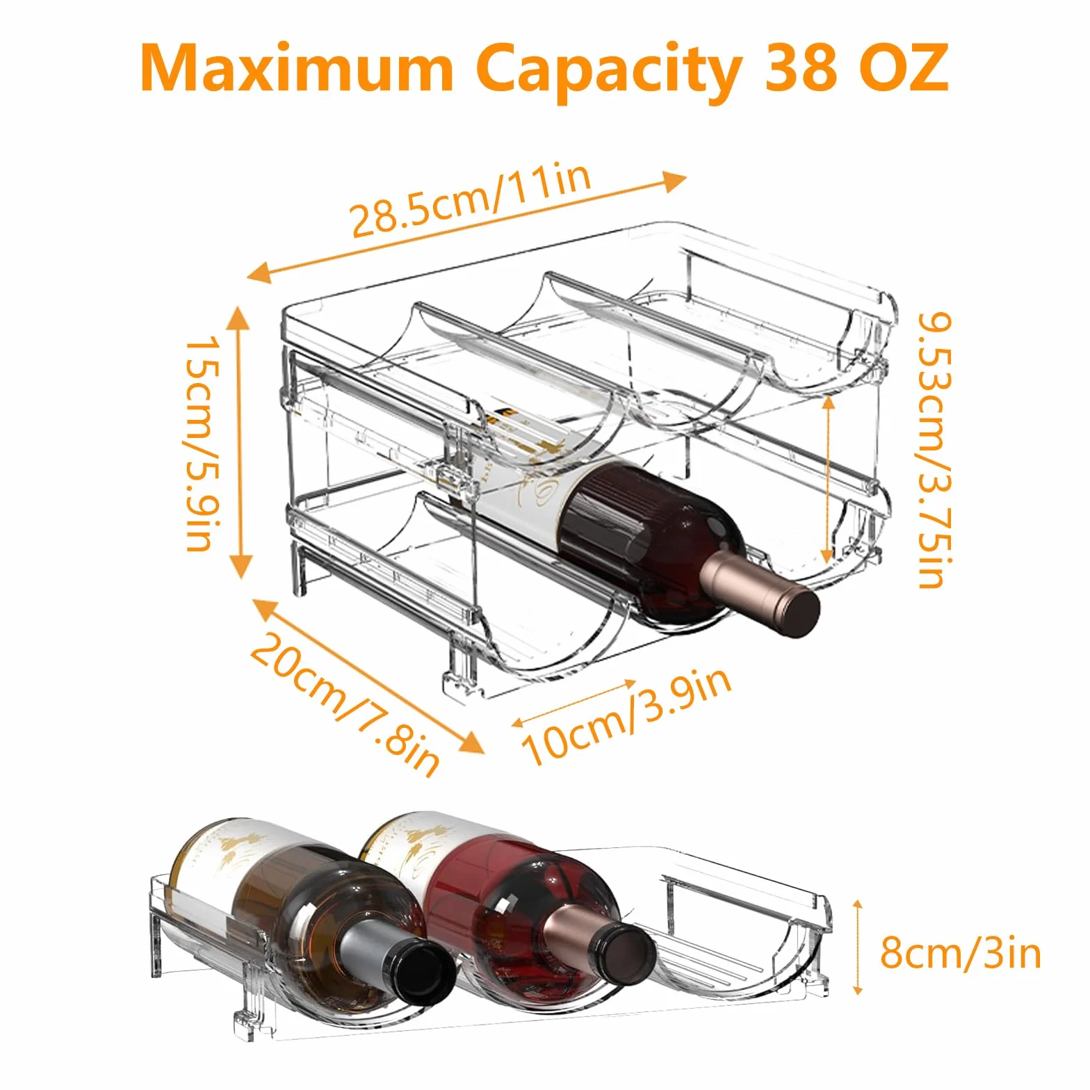 2 Unidades Botellero Frigorifico Soporte, Botellero Apilable Mantiene hasta 6 Botellas, Antideslizante Organizador De Botellas, Transparente Nevera para Vinos, Botelleros para Cocina, Encimera
