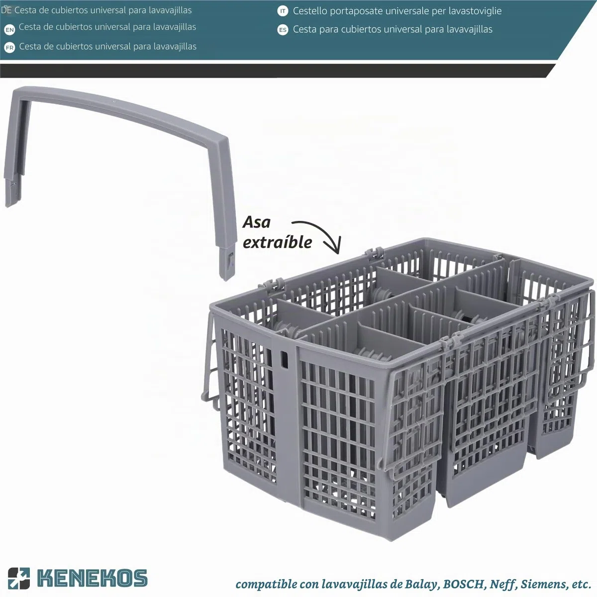 Kenekos - Cesta de cubiertos para lavavajillas compatible con Siemens SZ73100 / 11018806, Bosch SMZ5100/00743503, Neff Z7863X0 - Accesorios para lavavajillas - plástico de dimensiones estables