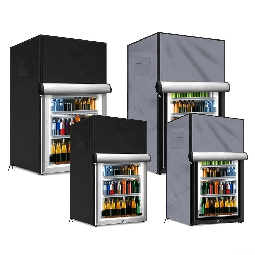 Cubierta impermeable para refrigerador al aire libre, para mini congeladores verticales, protección a prueba de polvo, con bolsas de almacenamiento correas ajustables, tela Oxford 210D (gris S)