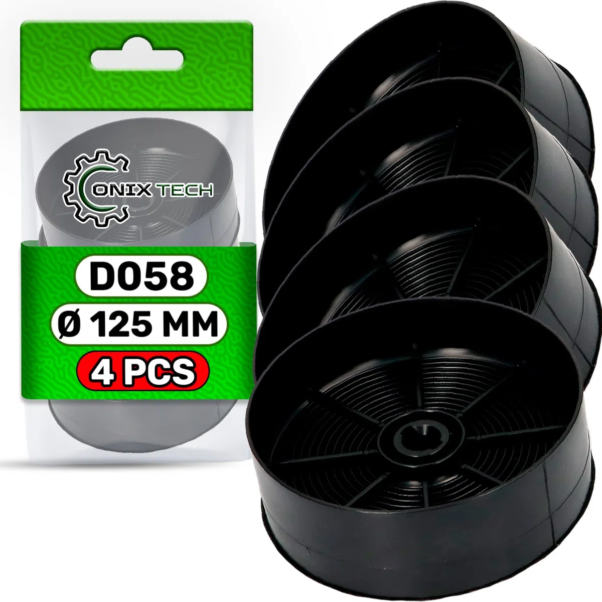 4 Piezas Carbón Filtro Campana Extractora D058 Ø125 mm con Código Original 1120506172 33005513 9029798809 90421336 para Zanussi para Aeg para Electrolux - Garantía de 5 Años - ONIX TECH