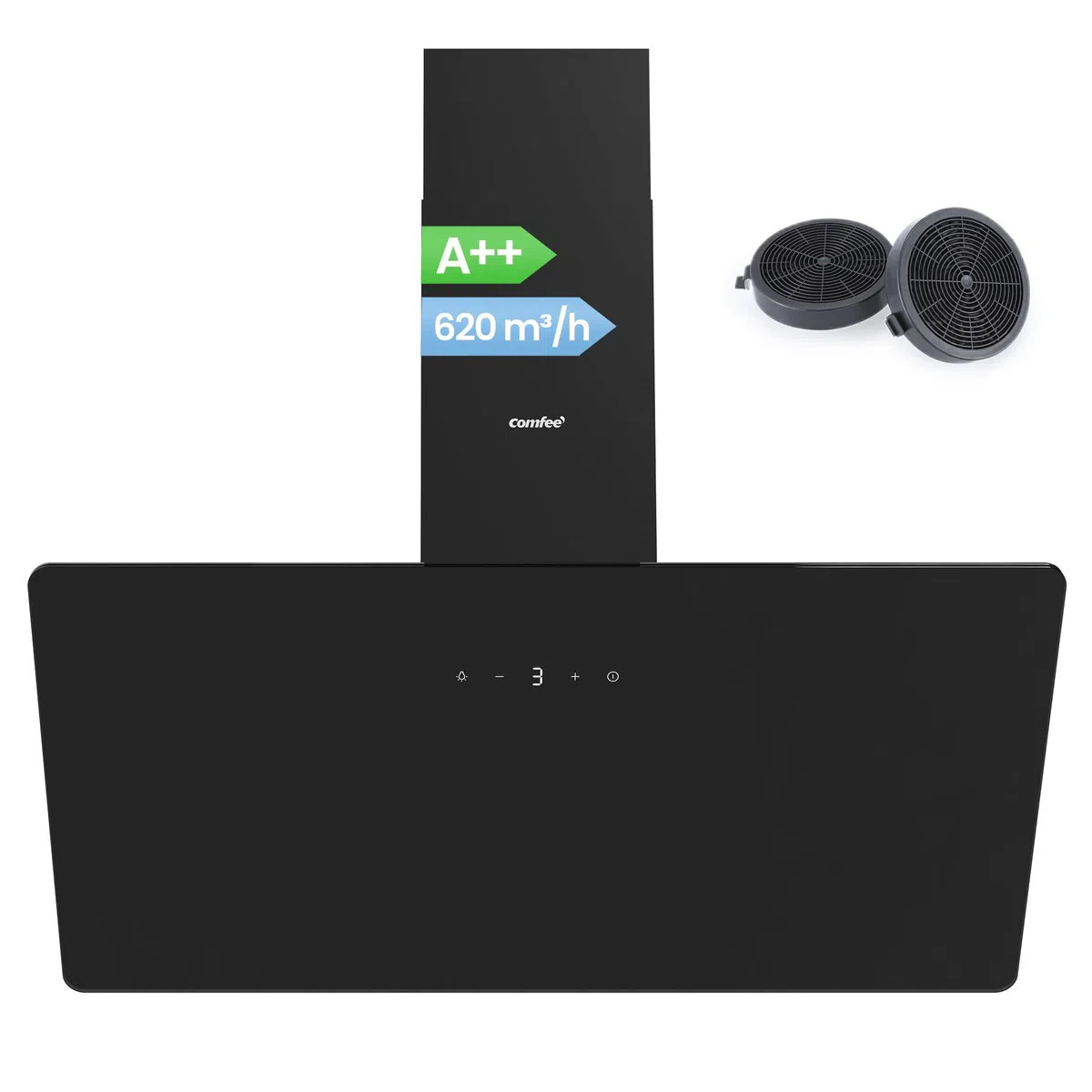 COMFEE' CH90J64ET4A2B2-EU campana extractora inclinada, 620m³/h, 90 cm, A++