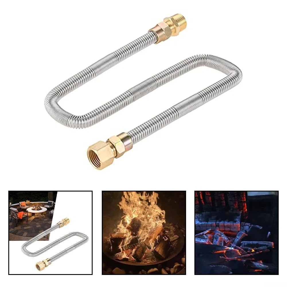 HpLive Manguera flexible de gas propano de 24 pulgadas, resistente al calor, acero inoxidable, tubo corrugado para chimenea, barbacoa, con adaptadores de latón de 1/2 NPT