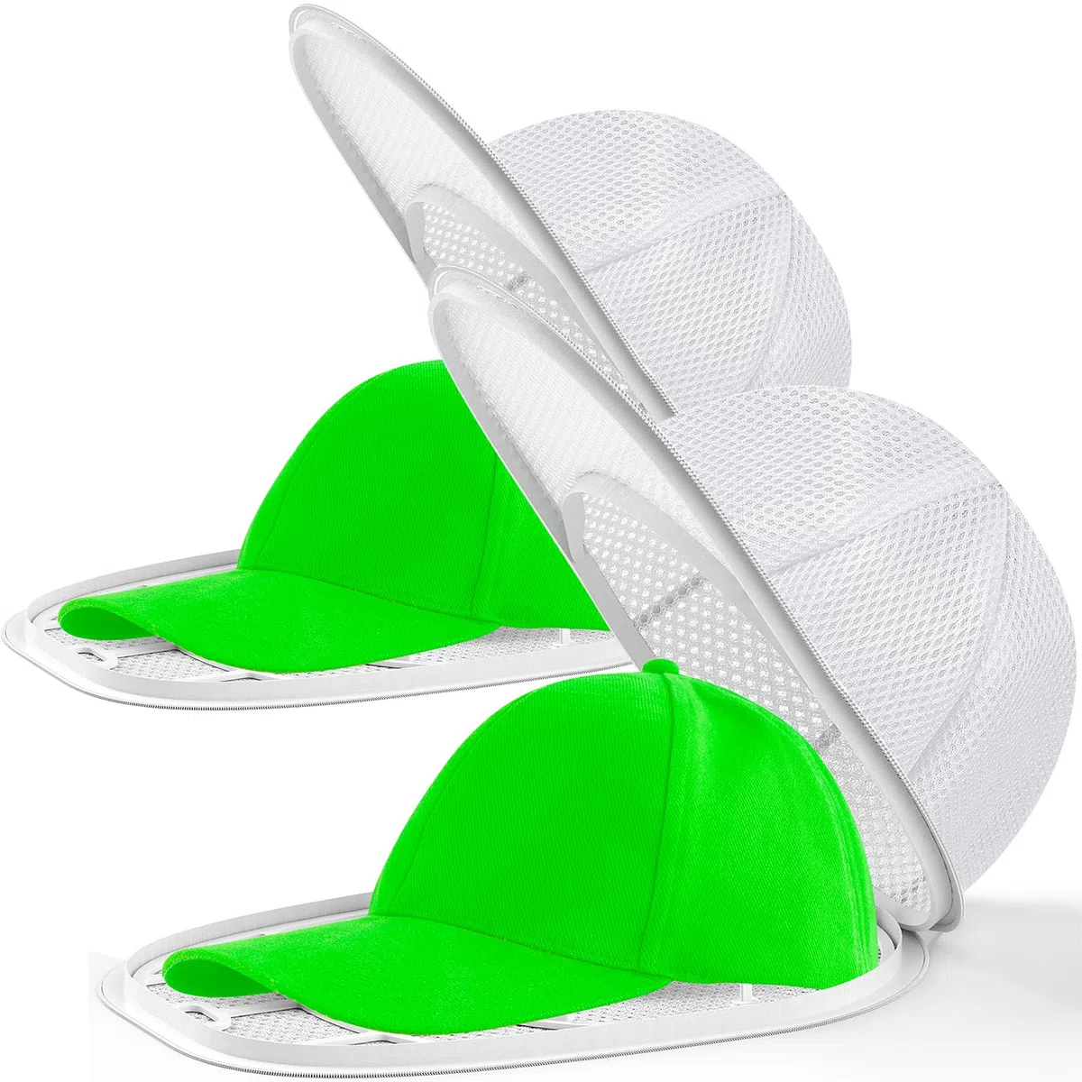 Coopache Soporte para Lavar Gorras Lavadora, Jaula Funda para Lavadora de Sombreros en Lavadora, Arandela Limpiador de Gorras de Béisbol, Bolsa Protectora de Lavandería (Blanco 2 Piezas)