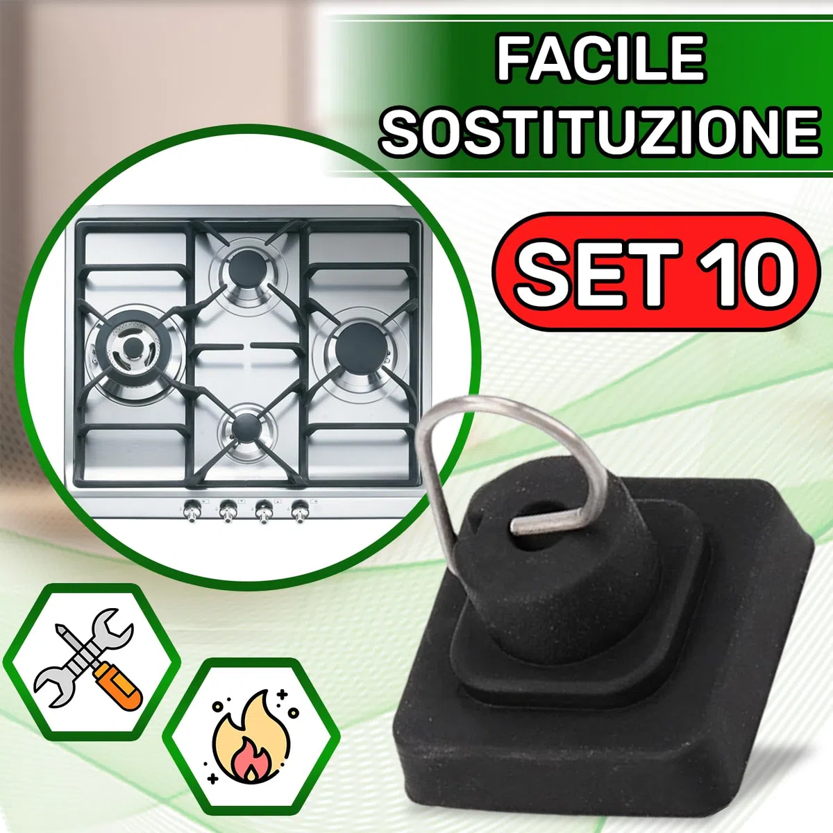 ONIX TECH 10 Piezas Pies de Goma para Parrillas de Cocina de Gas 18x15x15 mm con Código Original 694010259 para Smeg