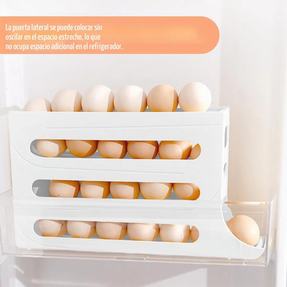 Soporte para huevos de 4 niveles para refrigerador, soporte para huevos de desplazamiento automático, dispensador de huevos que ahorra espacio con rodillo automático, organizador de huevos
