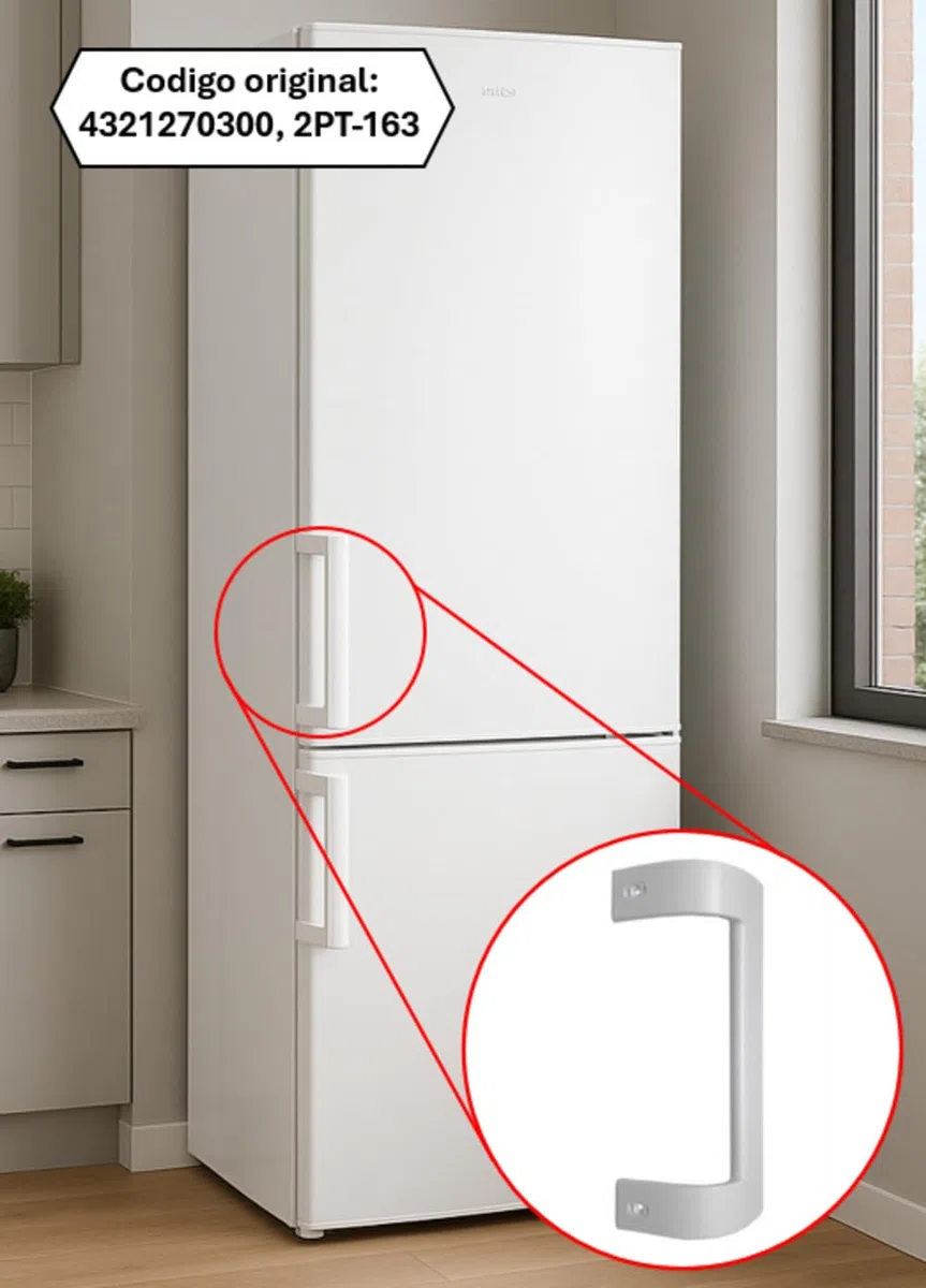 Recamania Kit Dos Tiradores Puerta frigorifico para Beko, para Saivod - Codigo original 4321270300, 2PT-163 - Medidas 250x75x90 mm