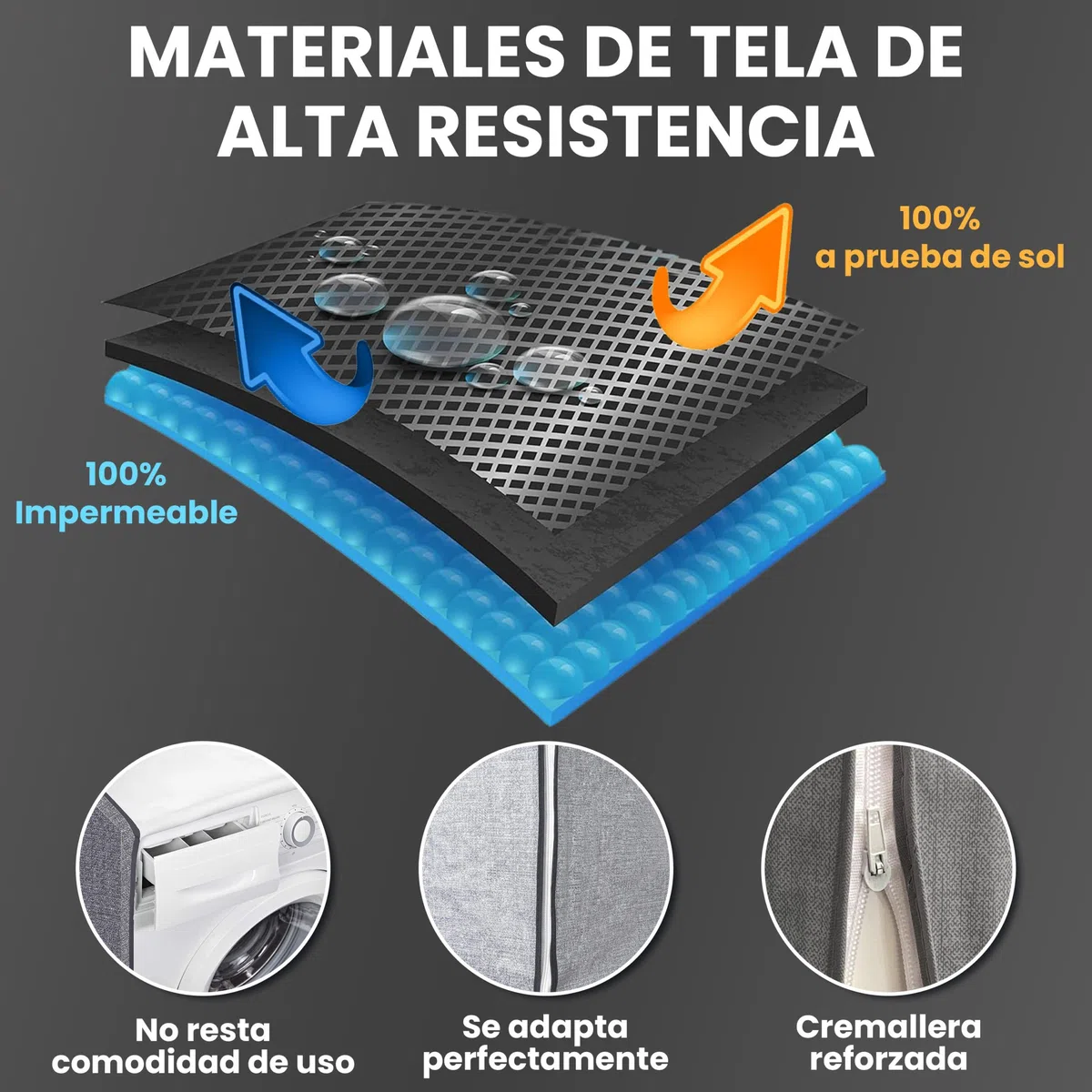 Funda para Lavadora Exterior Impermeable - Carga Frontal - Cubre Protector Secadora Medida Universal - Gris