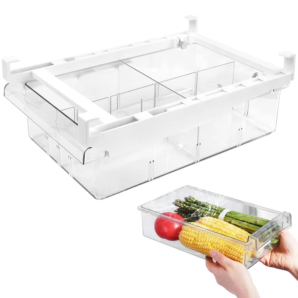 QINERSAW Cajones Extraíbles para Nevera, Contenedor Retráctil para Refrigerador Que Ahorra Espacio 30 * 20 * 9.5 Cm Organizador para Huevos/Frutas/Verduras