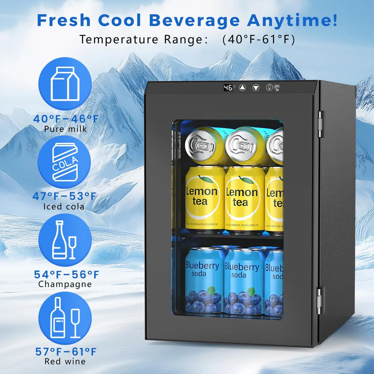 COWSAR - Refrigerador de bebidas con 24 latas, refrigerador de vino pequeño termostato digital ajustable, luz LED, refrigerador de bebidas no empotrado para el hogar, bar y oficina