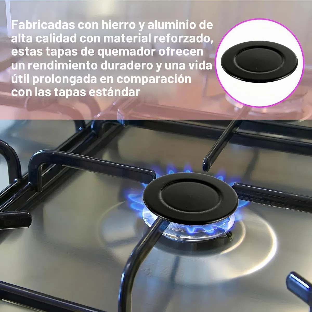 Cubiertas de quemador mejoradas para estufas de gas, juego de 4 tapas de repuesto de metal para estufas Sabaf, 55 mm/75 mm/100 mm (cóncavas)