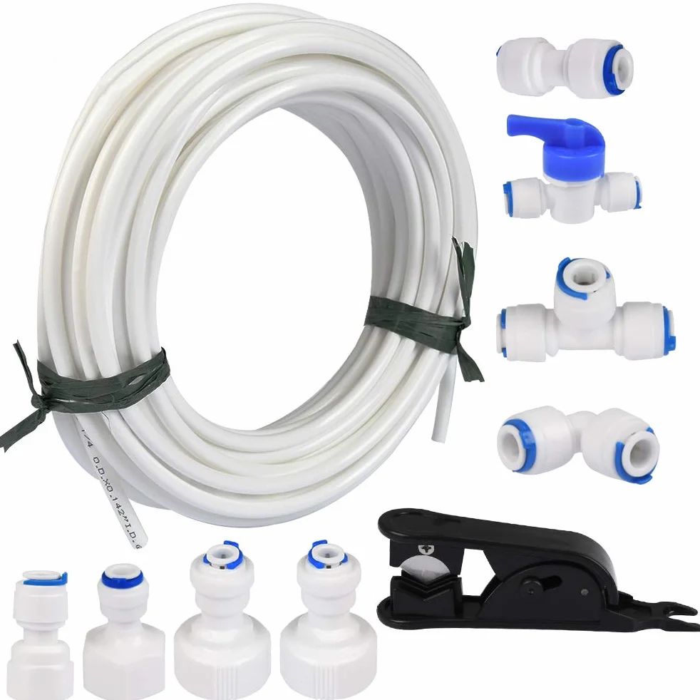 FOCCTS 15 metros manguera de suministro de agua tubo y kit de conectores de refrigerador para refrigerador de estilo europeo doble refrigerador (1/4"pipe)