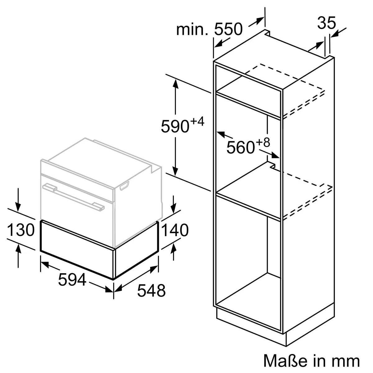 Bosch BIC630NS1 Cajón de calentamiento (Negro, Acero inoxidable, 20L, 25 kg, 810W, 10A, 59,4 cm)