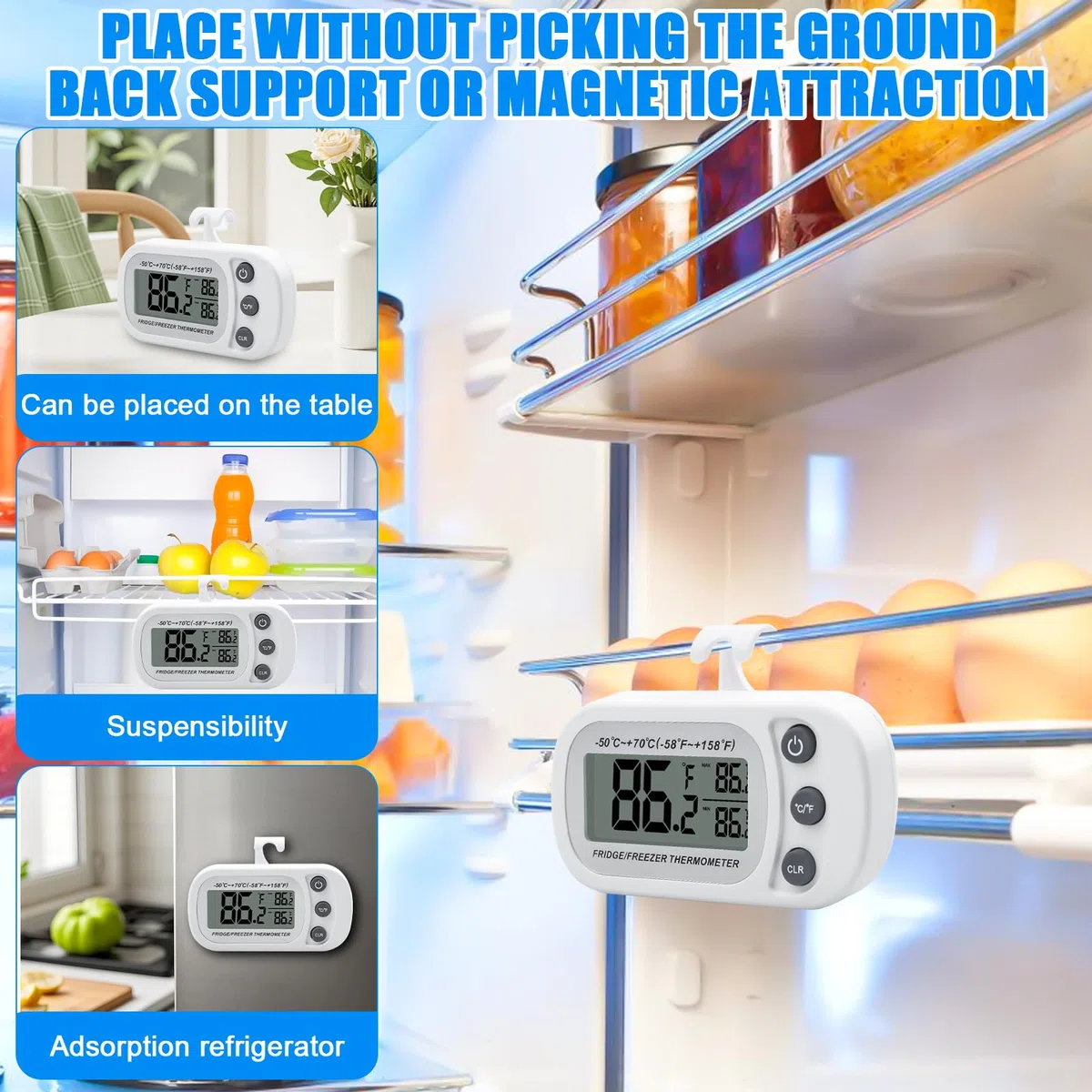 Termómetro para frigorífico: 6 piezas Mini Digital Termómetro para Congelador con Gancho, Termómetro para Frigorífico Resistente al Agua con Gancho y Imán, Termómetro de Cocina Interior con