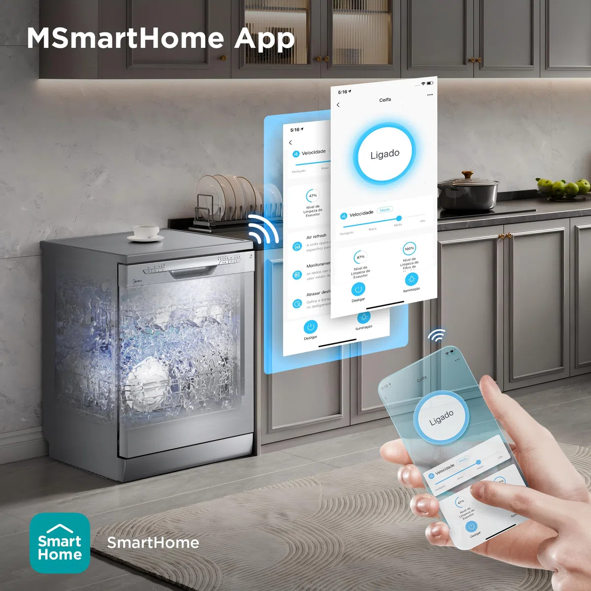 Midea SF 3.60N PRO Lavavajillas, 14 servicios, wifi, lavavajillas de instalación libre, empotrable, 5 modos de limpieza, 47 dB, inicio diferido 3/6/9 h, acero inoxidable, plata