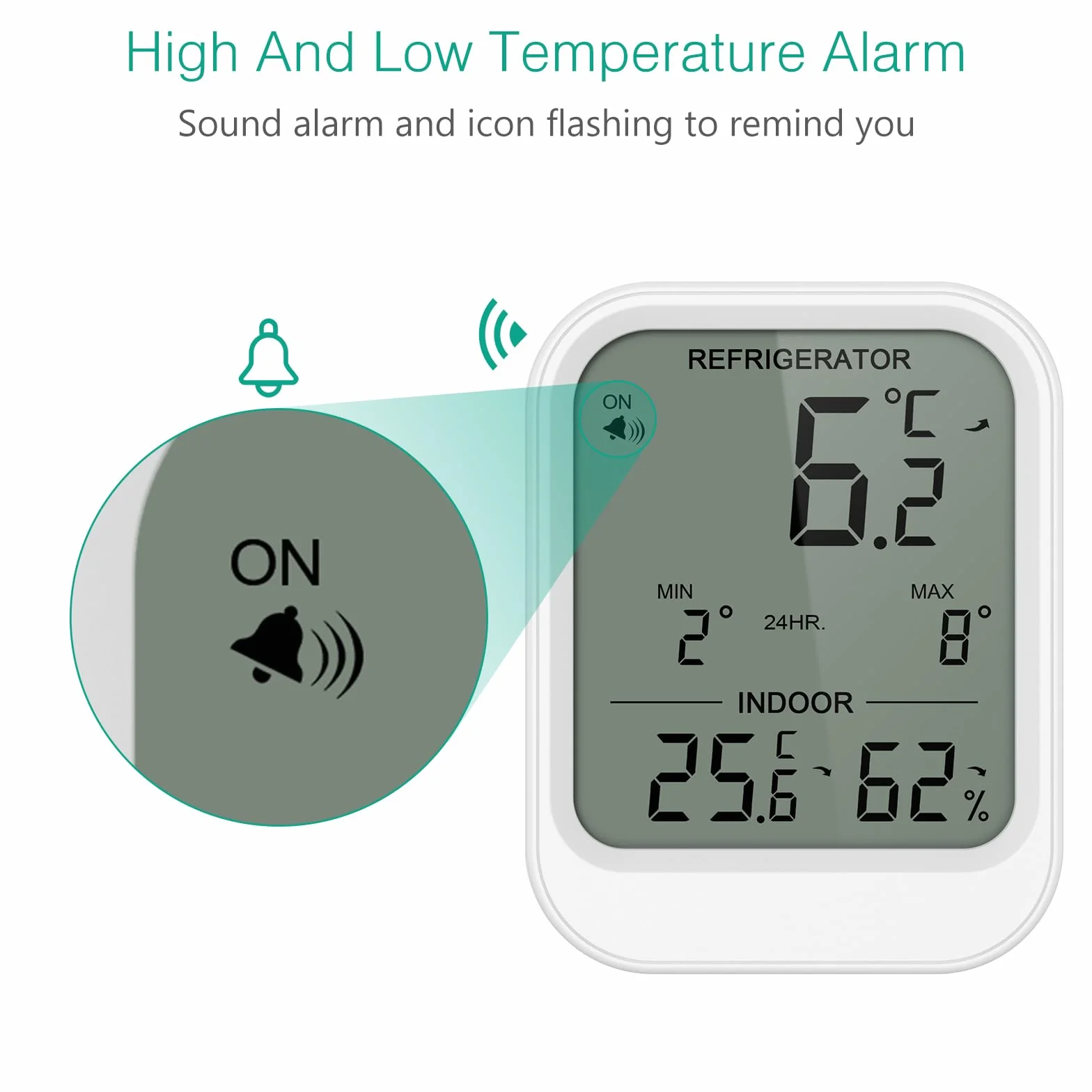 ORIA Termómetro Digital para Refrigerador, Termómetro para Congelador con Sonda Impermeable, Pantalla LCD, Alarma de Temperatura, Valor Mínimo/Máx para Refrigerador, Congelador y Acuario