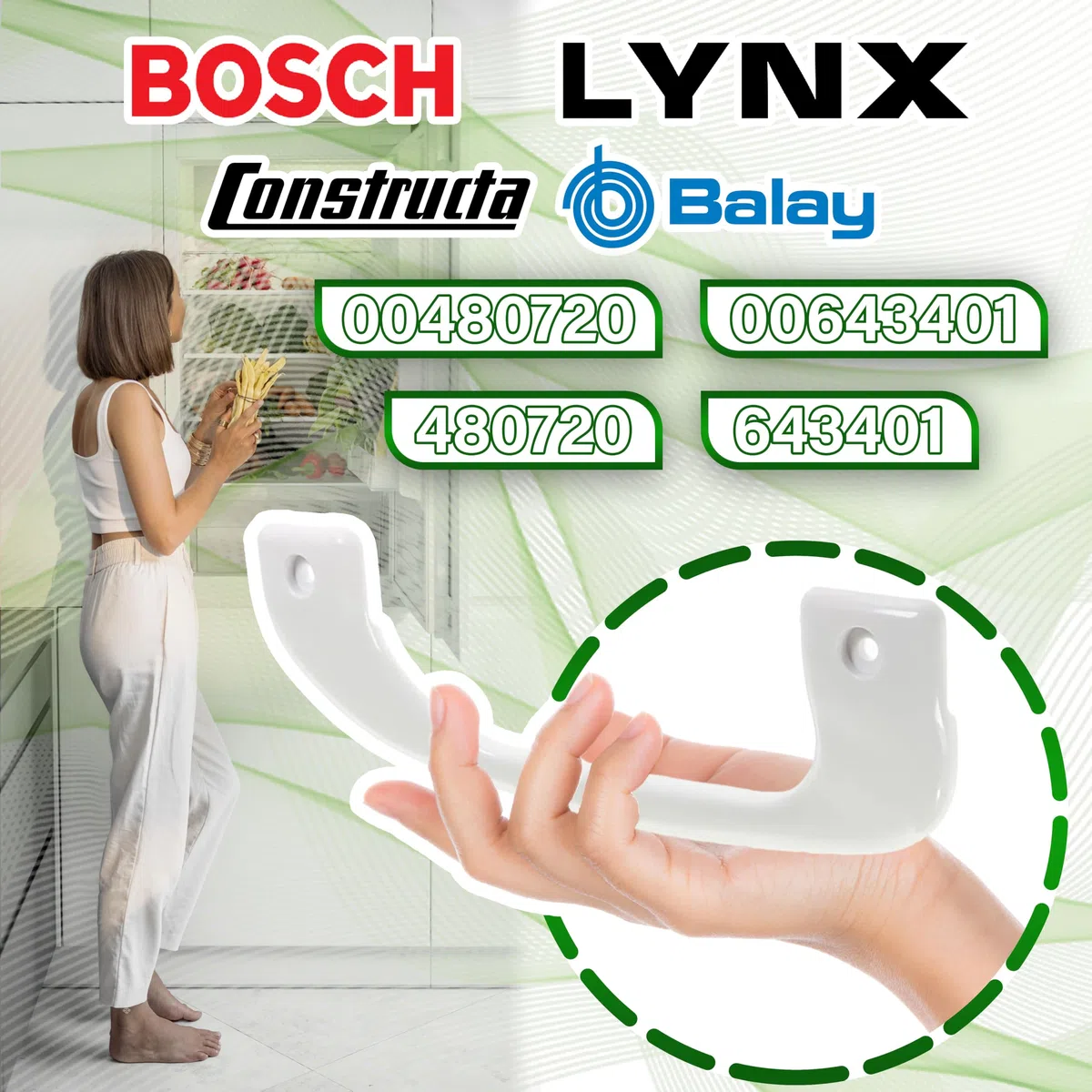 ONIX TECH Tirador Puerta Frigorifico y Congelador Longitud 210 mm y Distancia Entre Orificios 175 mm con Código Original 00480720 480720 para Bosch - Garantía de 5 Años