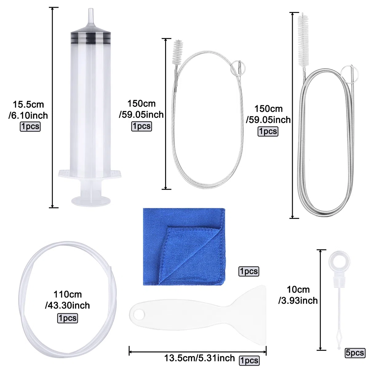 11 Piezas Herramienta de Limpieza de Drenaje de Refrigerador, Kit de Limpieza de Refrigerador, Kit de Limpieza de Nevera con Jeringa, Manguera, Pala de Descongelación, Tapones