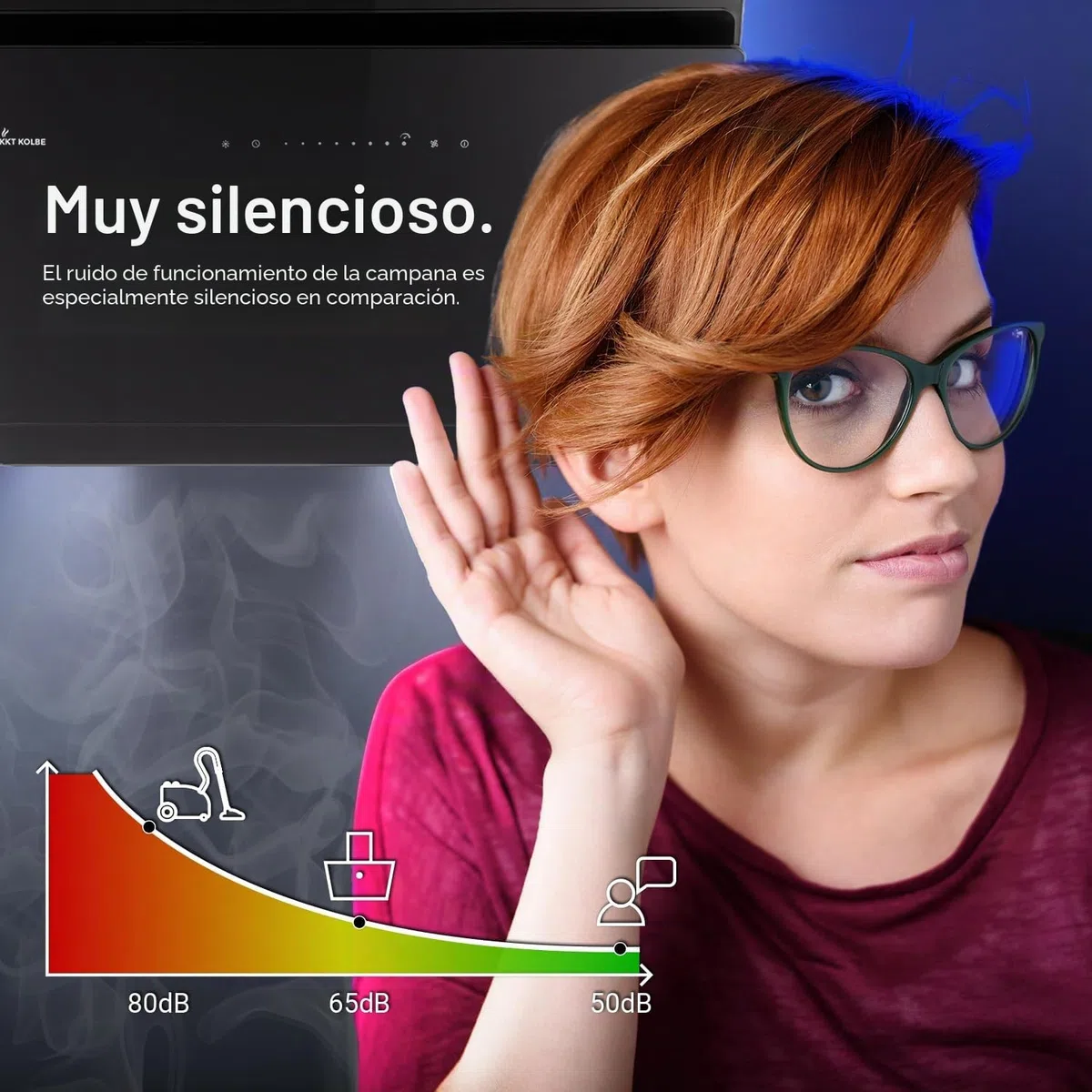 KKT KOLBE A+++ Campana extractora de 80 cm 782 cbm/h, recirculación, sin cabeza, campana de pared | cristal negro | automático | aplicación WiFi inteligente | SensorTouch | iluminación LED RGBW |