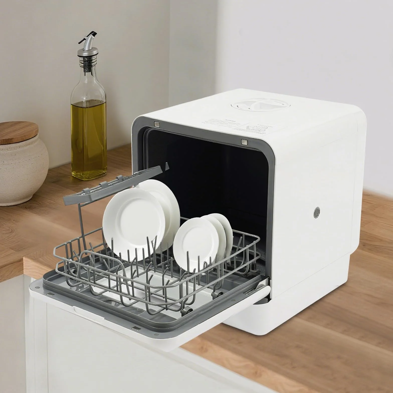 QLK-T18 Lavavajillas independiente con depósito de agua integrado, capacidad de 6 L para 4-6 personas, 4 programas, incluye ropa de verduras, secado al aire caliente, modo de almacenamiento