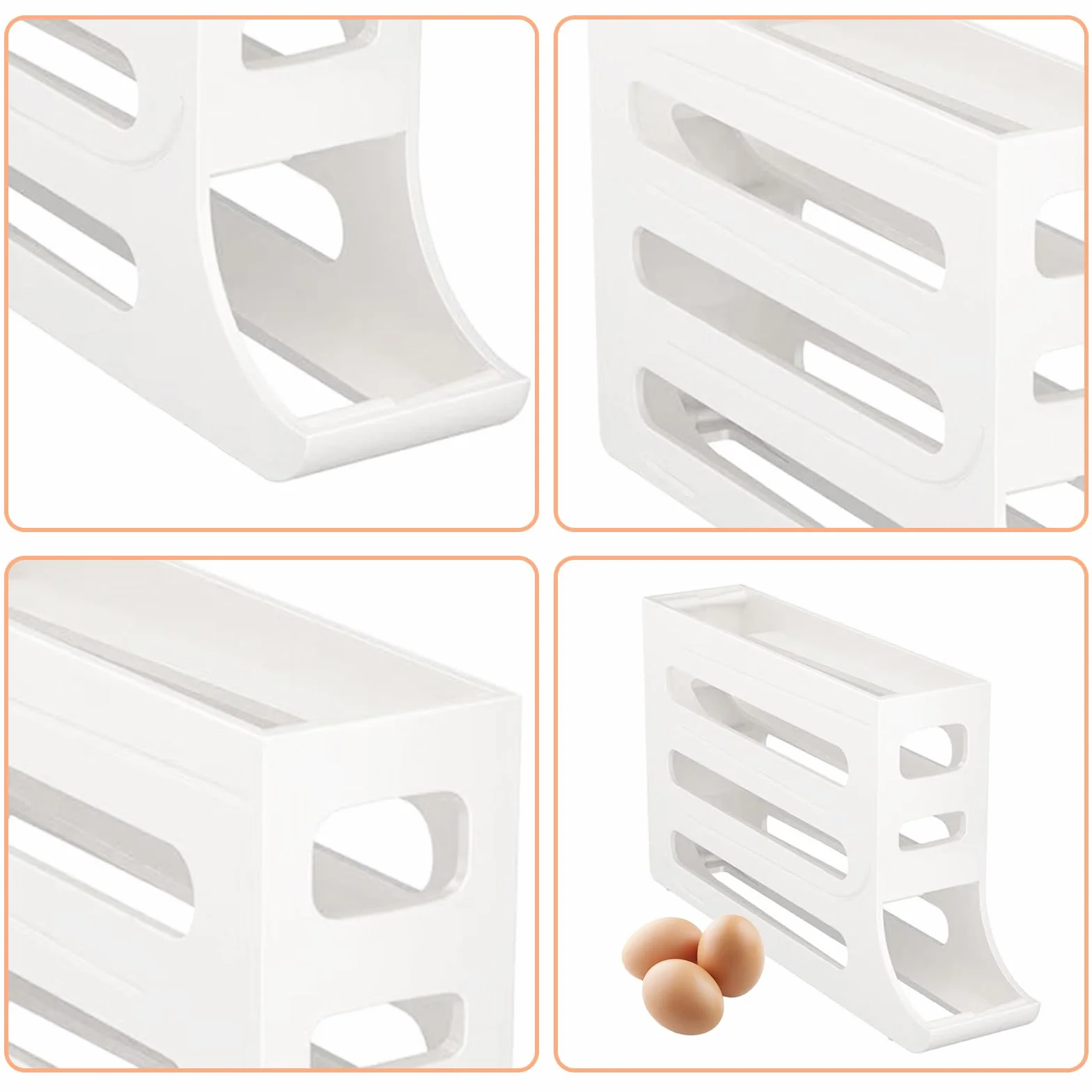 Soporte para huevos de 4 niveles para refrigerador, soporte para huevos de desplazamiento automático, dispensador de huevos que ahorra espacio con rodillo automático, organizador de huevos