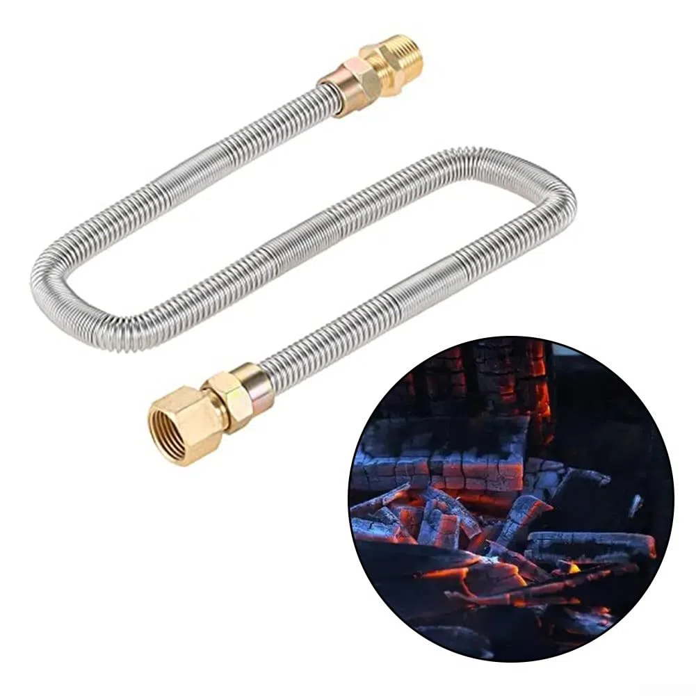 HpLive Manguera flexible de gas propano de 24 pulgadas, resistente al calor, acero inoxidable, tubo corrugado para chimenea, barbacoa, con adaptadores de latón de 1/2 NPT
