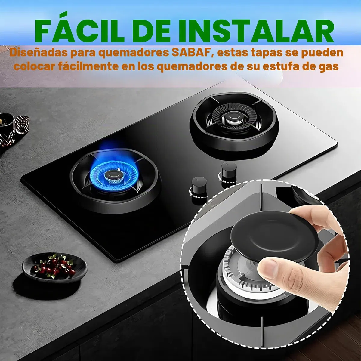 Cubiertas de quemador mejoradas para estufas de gas, juego de 4 tapas de repuesto de metal para estufas Sabaf, 55 mm/75 mm/100 mm (cóncavas)
