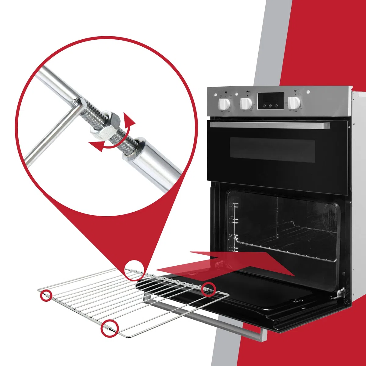 Estante extensible ajustable universal con brazos de traba para todo tipo de hornos, cocinas, barbacoas y parrillas (360 mm - 590 mm)