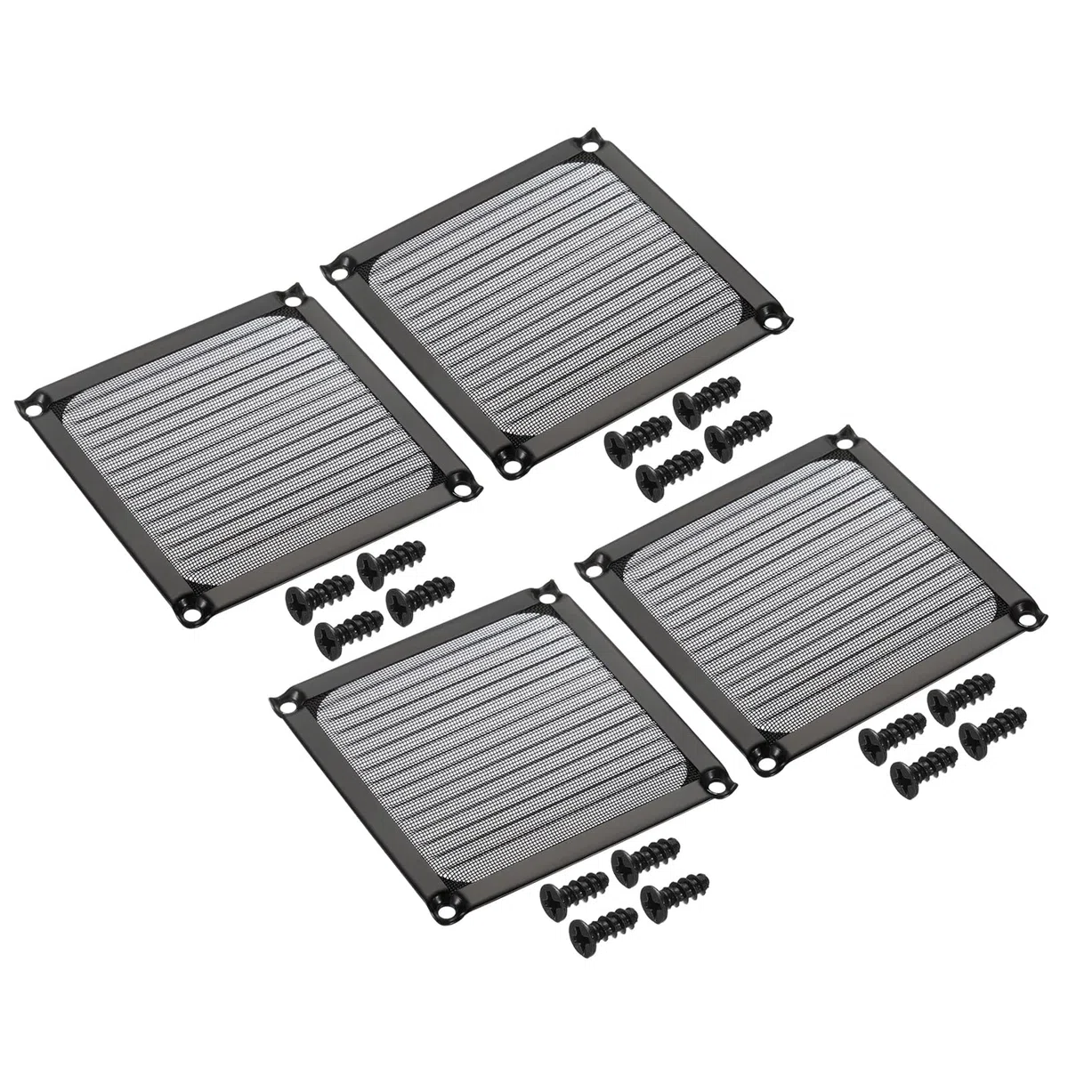 PATIKIL 92mm Ventilador Filtro Rejillas con Tornillos, 4 Paquete Aluminio Marco Inoxidable Acero Malla Polvo Prueba Cubierta para Computadora Estuche, Negro