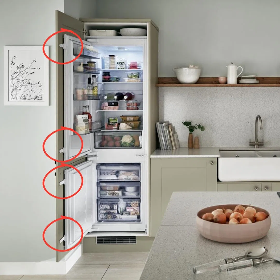 Deslizadores de puerta de refrigerador integrados: kit de deslizadores de puerta de refrigerador integrado con soportes, clips, kit de montaje universal para frigoríficos integrados, fijación a