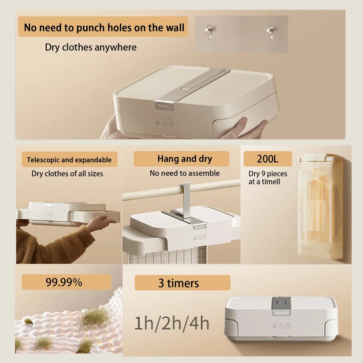 Minisecadora Plegable compacta, Secadora eléctrica de 600 W, Seca y Protege la Ropa, soporta hasta 5 kg, es silenciosa, con Bomba de Calor, para Ropa, Ropa Interior y Ropa de bebé.