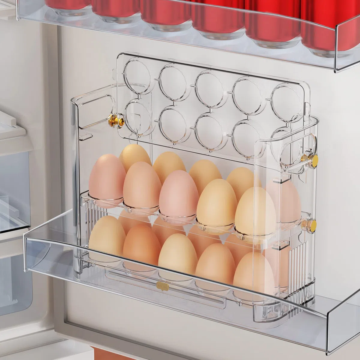 Soporte reversible para huevos para refrigerador, soporte transparente para 30 huevos para nevera, almacenamiento de huevos y bandeja de huevos (transparente)
