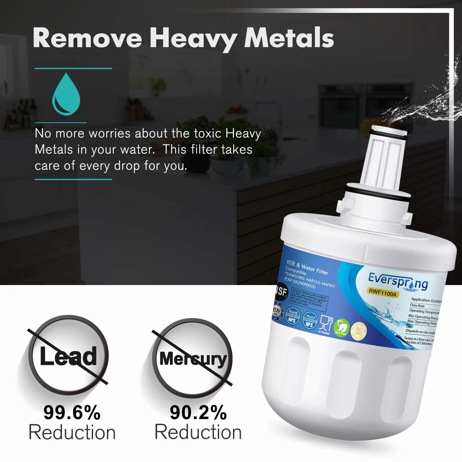 EVERSPRING Filtro de Agua para refrigerador Reemplazo para Samsung DA29-00003F, DA29-00003G, Aqua Pure Plus Hafin, DA29-00003B, DA29-00003A, DA97-06317A,RFC1100A Paquete de 2 (con factura)