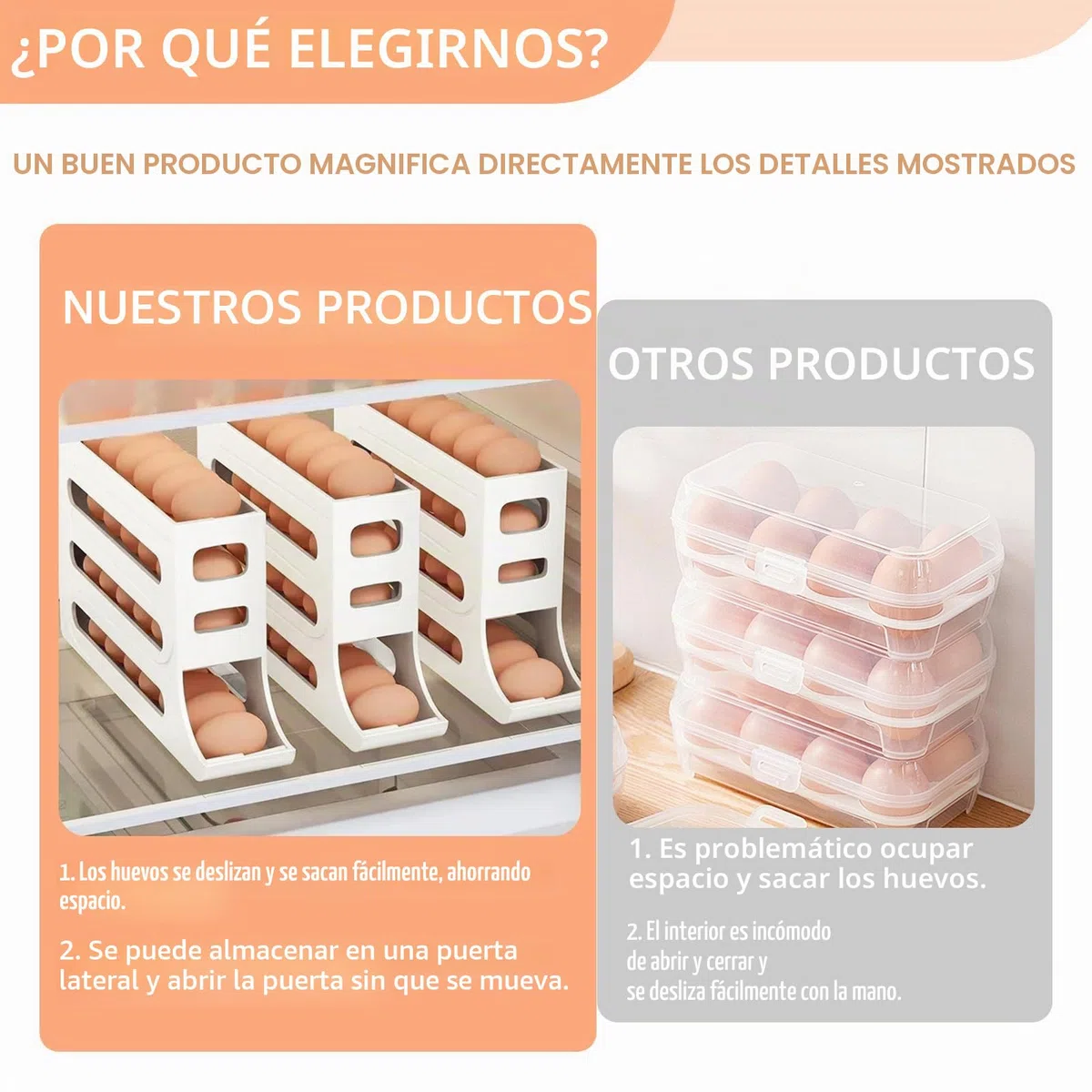Soporte para huevos de 4 niveles para refrigerador, soporte para huevos de desplazamiento automático, dispensador de huevos que ahorra espacio con rodillo automático, organizador de huevos