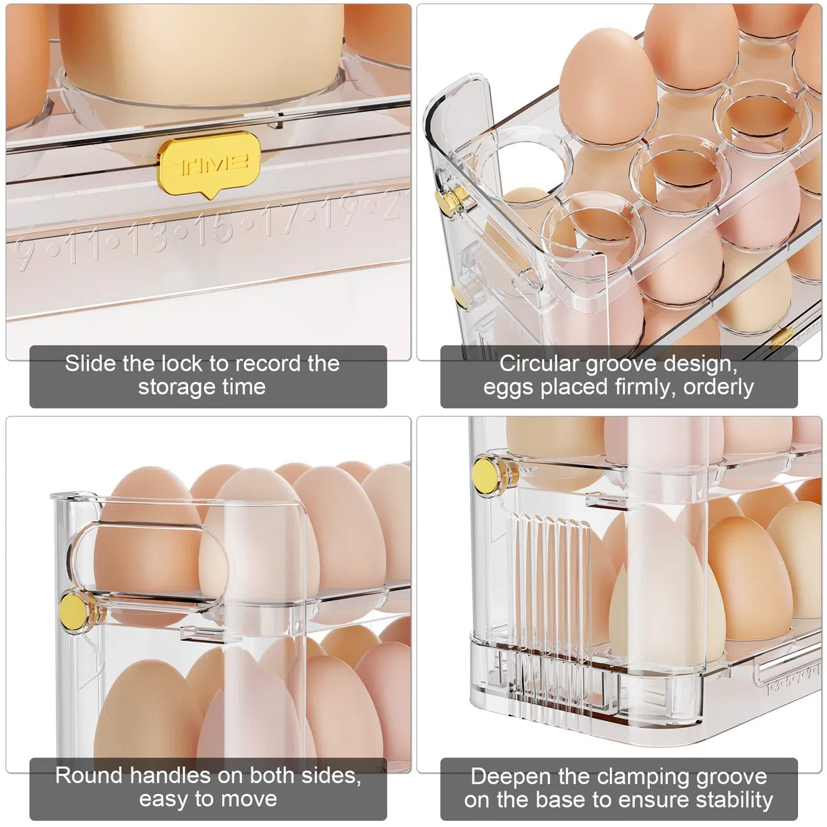 Soporte reversible para huevos para refrigerador, soporte transparente para 30 huevos para nevera, almacenamiento de huevos y bandeja de huevos (transparente)