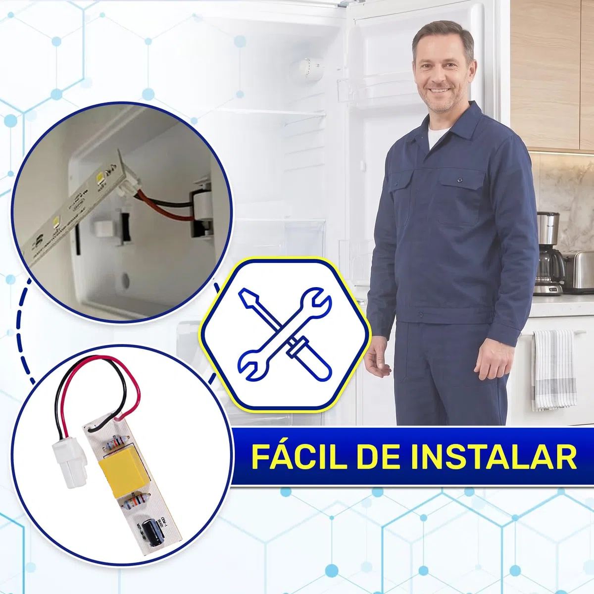 Placa de LED Luminosa para Frigorifico Combi con Código Original 41041487 43009138 49030710 para Candy para Hoover - MONTERAL