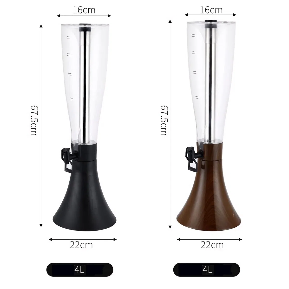 Dispensador de Torre de Cerveza Torre de cerveza de 4 L con carámbano de acero inoxidable extraíble, dispensador de bebidas for limonada, té, agua fría vino de cerveza y más, negro Torre Cerveza/Dispe