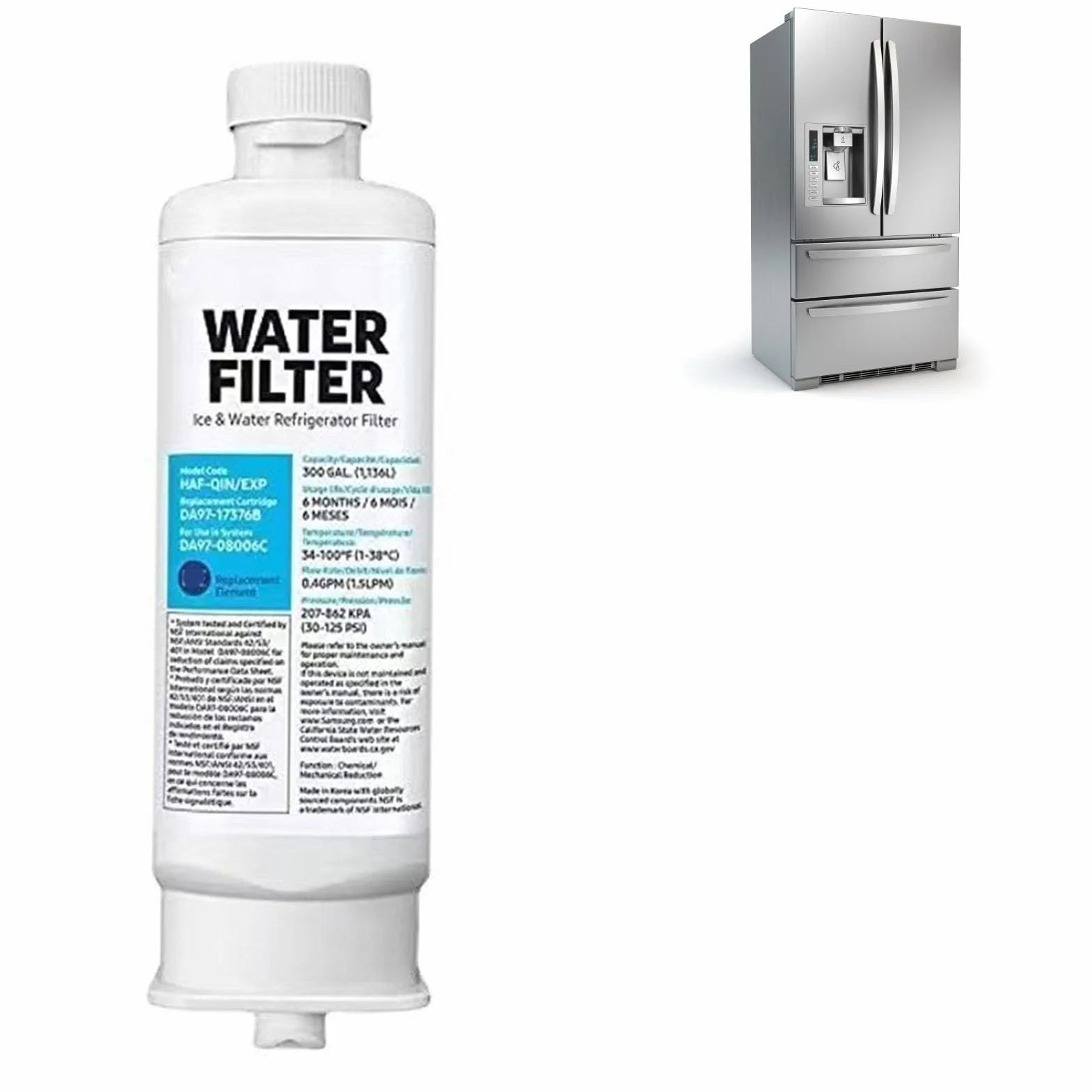 Filtro de Agua para Refrigerador, DA97 17376B Filtración Premium a Prueba de Fugas Filtro de Agua para Refrigerador Cartucho de Filtro de Agua para Refrigerador para el Hogar