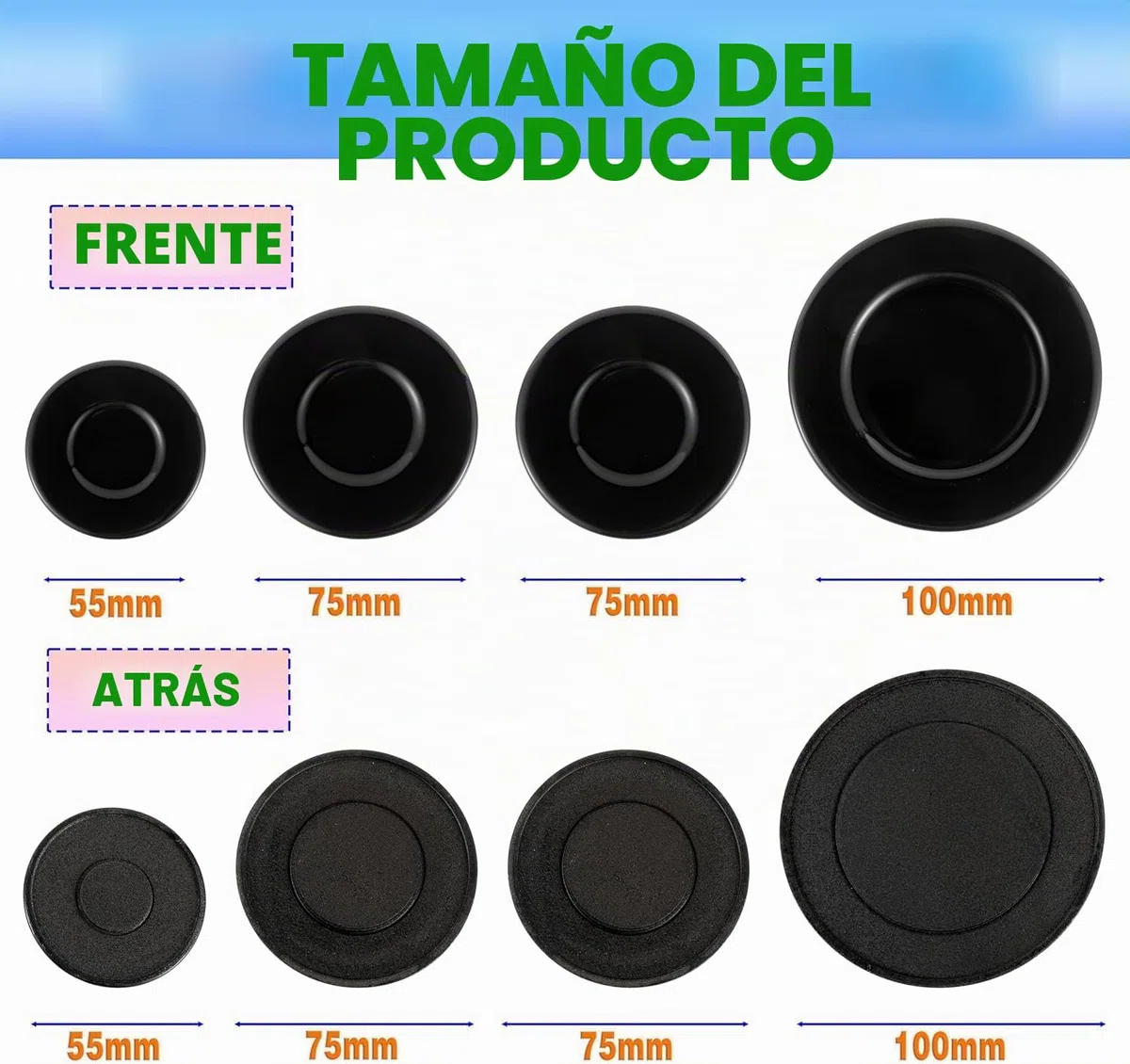 Cubiertas de quemador mejoradas para estufas de gas, juego de 4 tapas de repuesto de metal para estufas Sabaf, 55 mm/75 mm/100 mm (cóncavas)