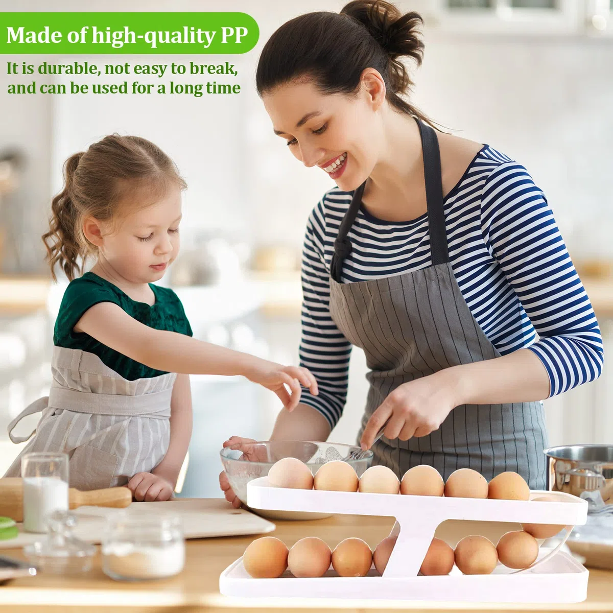 Organizador Huevos Nevera Porta Huevos Nevera para Refrigerador Dispensador de Huevos con Soporte Rodante de 2 Niveles Contenedores de Almacenamiento para 12-14 Huevos