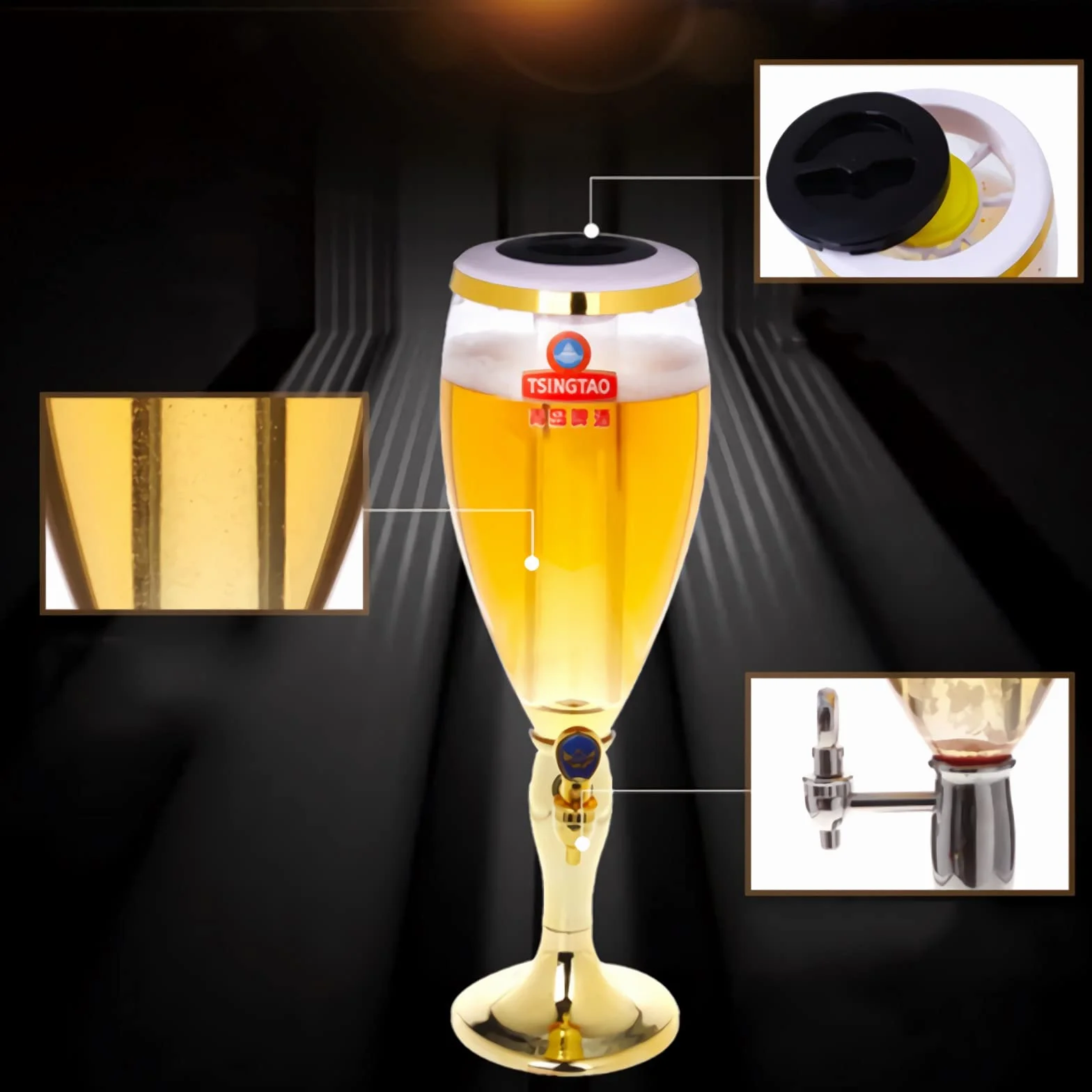 Dispensador de Cerveza Dispensador de Cerveza de 100 Oz, Cerveza Mini con Grifo de Tubo de Hielo y Luces para Restaurante de Fiesta de Pub de Bar en casa, Dispensador de Bebidas de 3L (Color : Plata