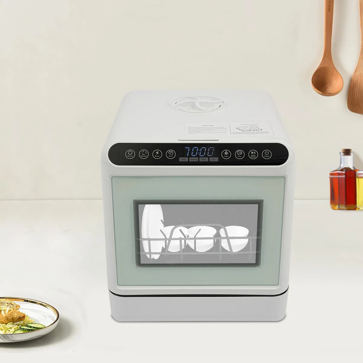 Lavavajillas de mesa con depósito de agua de 6 L, mini lavavajillas, 4 programas, control táctil, función inteligente, lavavajillas para casas pequeñas, apartamentos, dormitorios, barcos