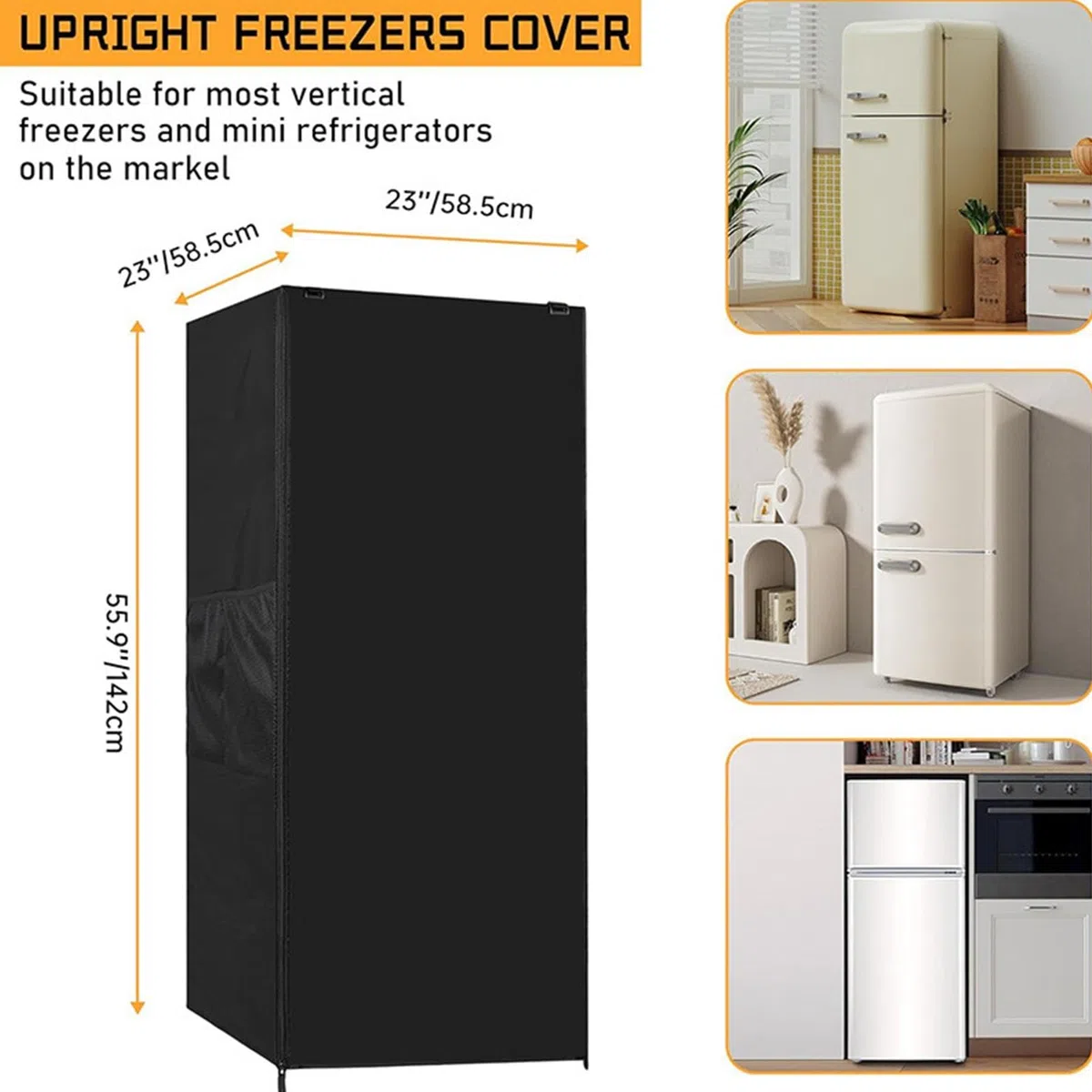 Fundas para refrigeradores,Revestimientos para refrigeradores - Protector Exterior para frigorífico con Bolsillo de Malla - Cubierta Impermeable para Estante de Almacenamiento con diseño de