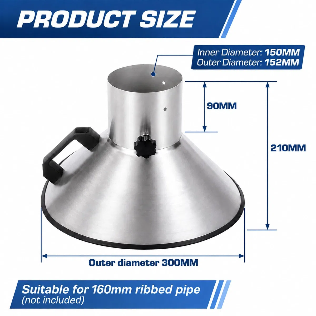 Campana de humo de soldadura, extractor de polvo de humo de acero inoxidable con entrada de 104 mm y parte inferior de 300 mm para una filtración eficiente del aire y seguridad en espacios de trabajo