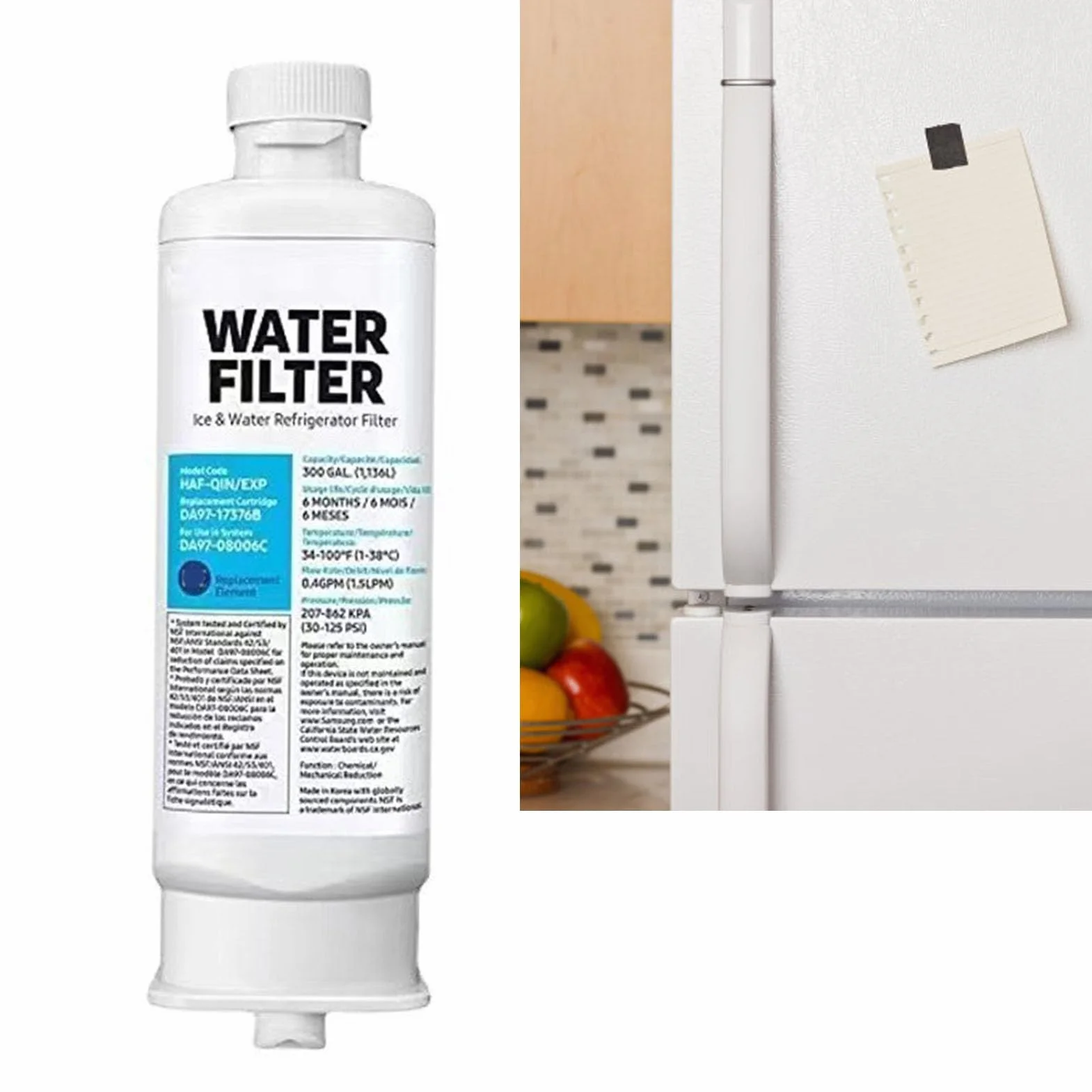 Filtro de Agua para Refrigerador, DA97 17376B Filtración Premium a Prueba de Fugas Filtro de Agua para Refrigerador Cartucho de Filtro de Agua para Refrigerador para el Hogar
